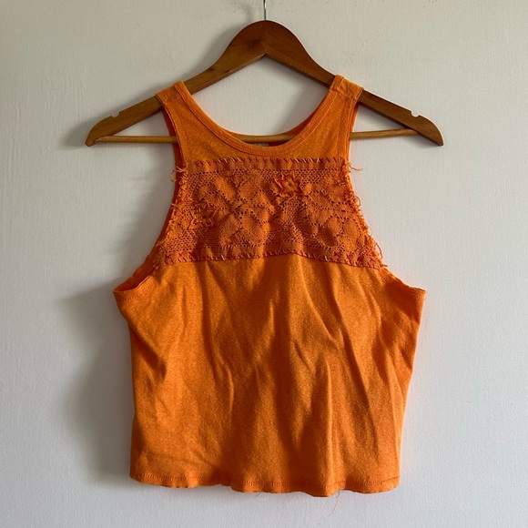 Free People We the Free Orange Boho Window Knit Floral Embroidered Tank Top - Picture 4 of 10